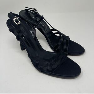 Via Spiga Sandals Strappy Satin Black Women's Size 8 Heeled
